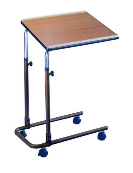 Adjustable Over Bed/Chair Table with Wooden Top, Edging, and Optional 2" Swivel Castors