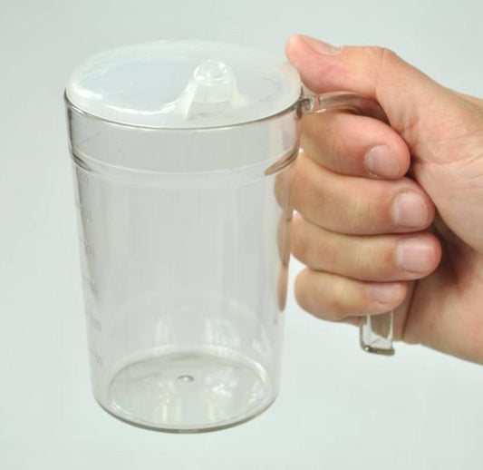 Clear Plastic Mug with Handle, 300ml Capacity, 2 Lids for Anti-Spill & Drinking Spout, Stackable