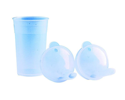 Clear 250ml Drinking Cup with 2 Long Spout Lids - Dishwasher Safe Plastic Design